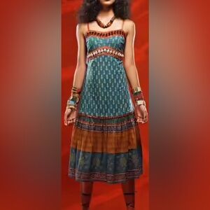 Ritu Kumar Teal and Orange Midi Dress NWT